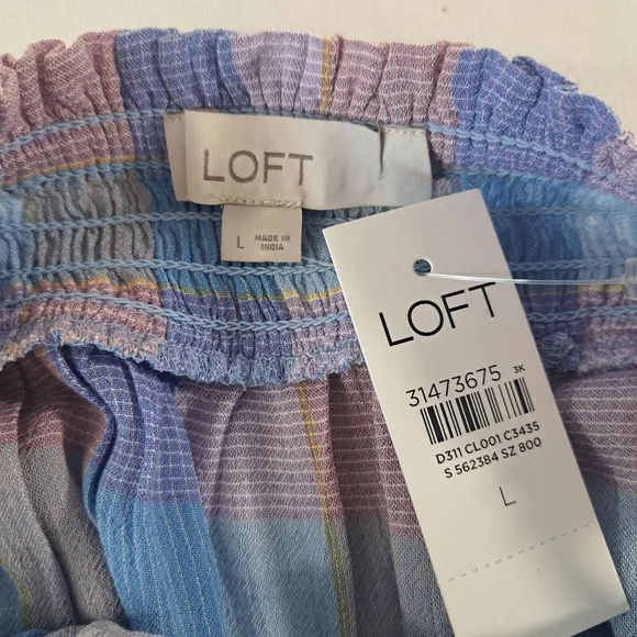 LOFT Blue and Pink checkered adjustable tie straps LARGE New with tags - Picture 5 of 6